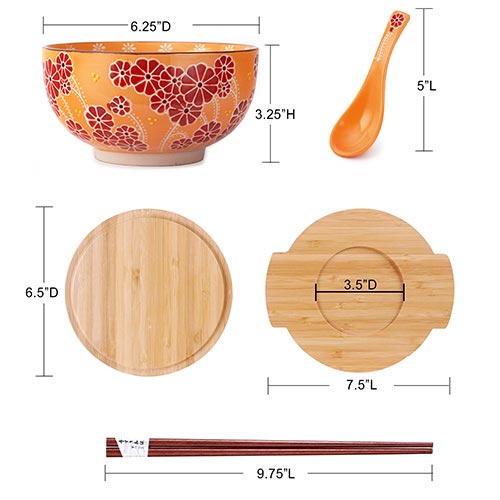 30oz BOWL WITH WOODEN LID AND TRIVET SET W/CHOPSTICKS