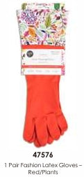 1 PAIR FASHION LATEX GLOVES - RED/PLANTS