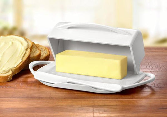 Butterie Flip-Top Butter Dish with Matching Spreader (WHITE)