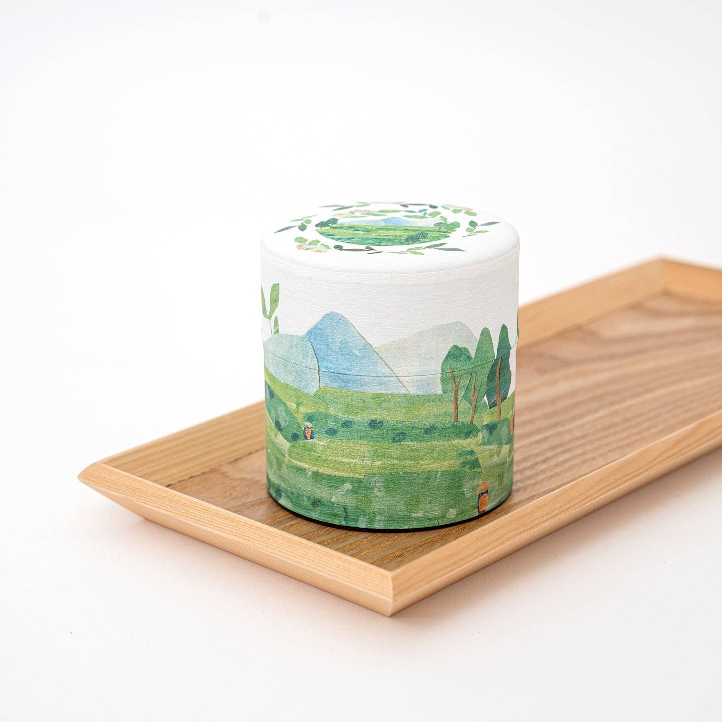 Washi Tea Canister - 5 Patterns: Green - Mountain View