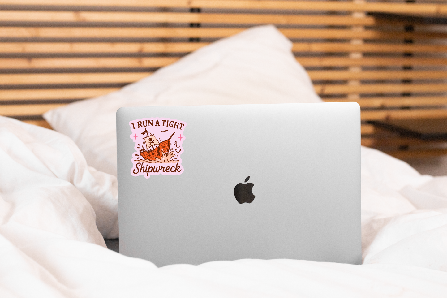 I Run a Tight Ship Wreck Sticker - funny, cute, pink, woman