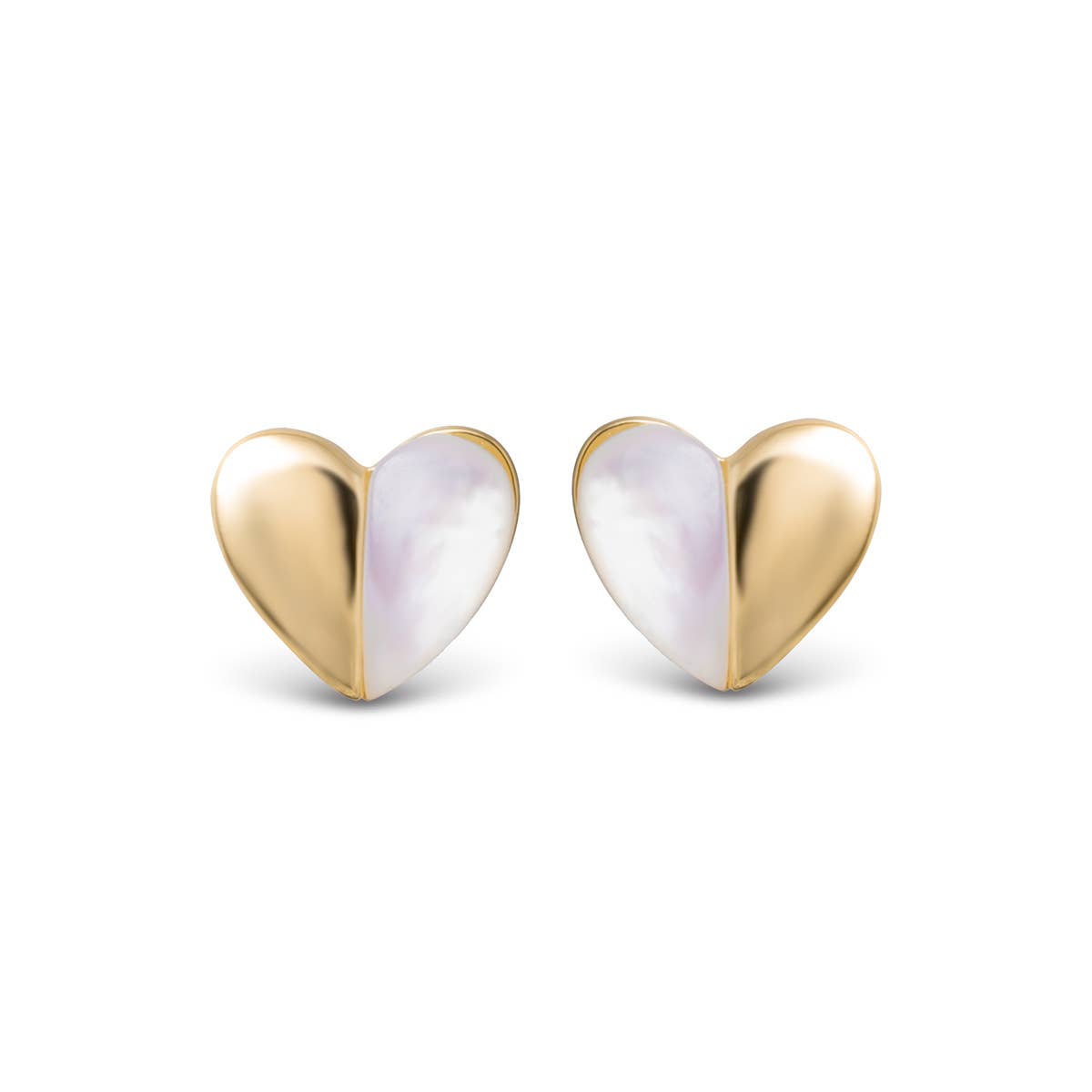 Two Sided Heart Mother of Pearl Earrings -  Gold