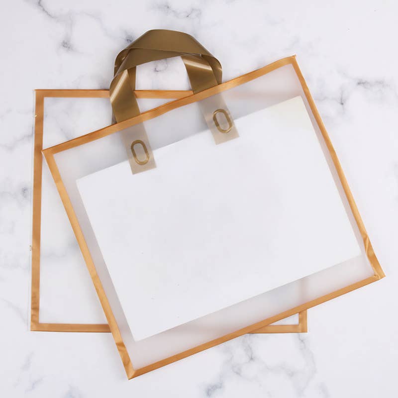 50pcs, 5 colors 12x3x10" Frosted Gold Border EVA Gift Bag : Frosted