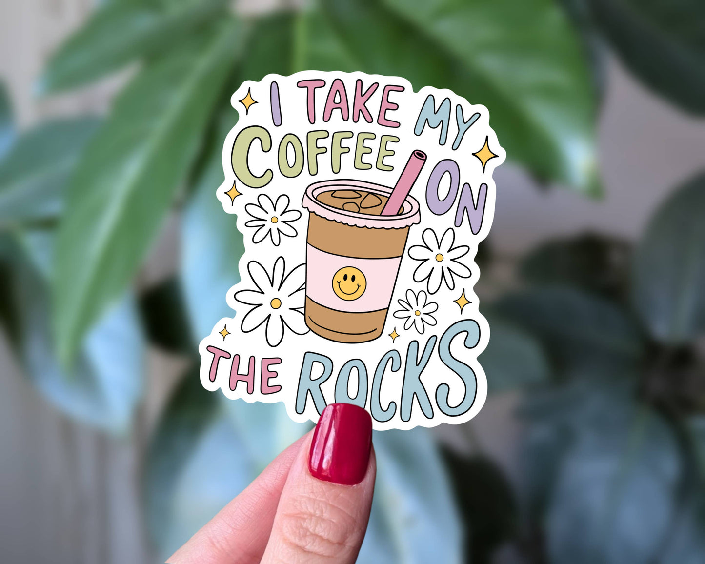 Coffee On The Rocks Sticker, Iced Coffee Vinyl Sticker: Loose