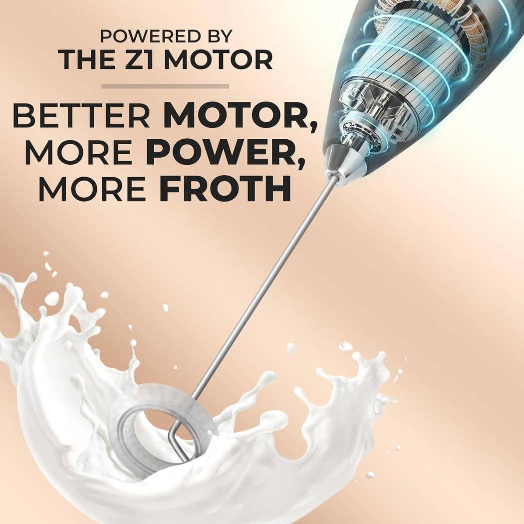 Powerful Handheld Milk Frother - With Stand: Black