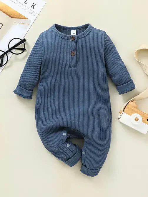 Baby Boy / Girl Cotton Knitted Style  Cardigan Jumpsuit: Gray / 3-6 Months