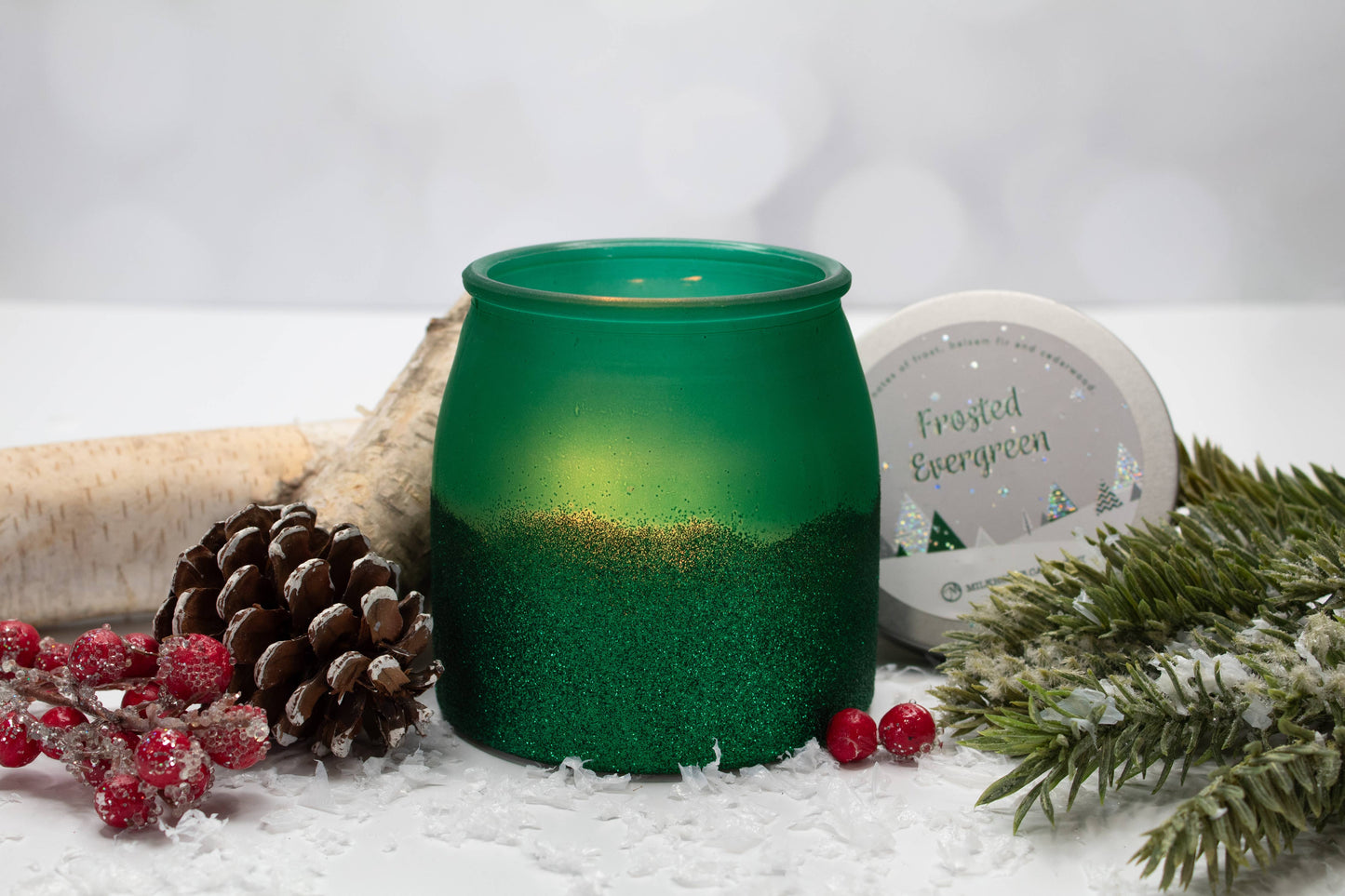 Winter Limited Edition Soy Candles: 16oz Frosted Glitter Jar: Red Glitter - Merry Berry Spice