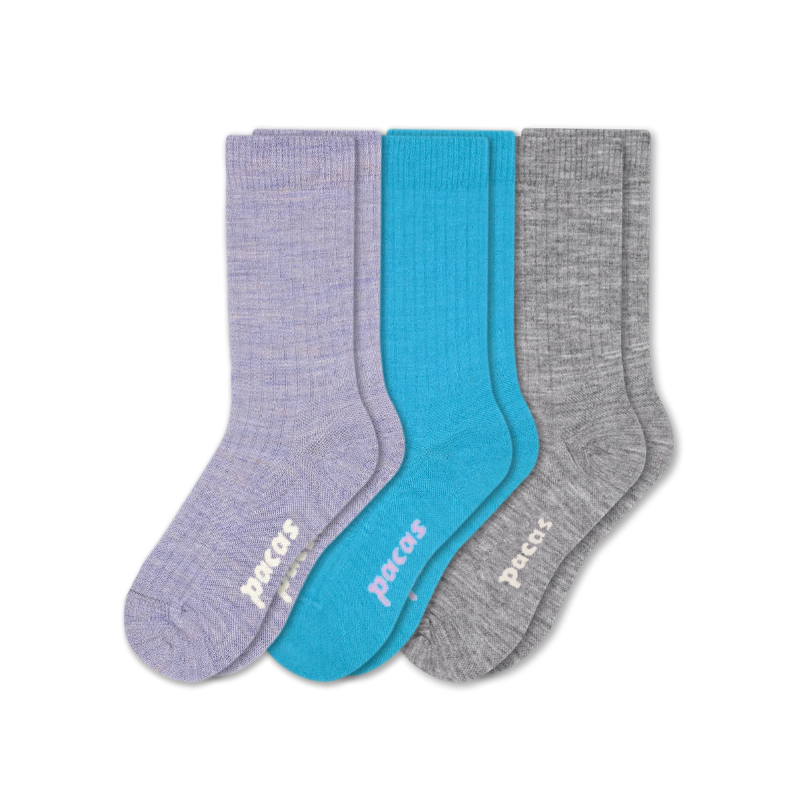 3 Pack - Women's Light-Weight Crew Pacas Socks: STRIPE/Black/Charcoal SolidAll / Medium / Large (US: 8.5 - 11.5+)