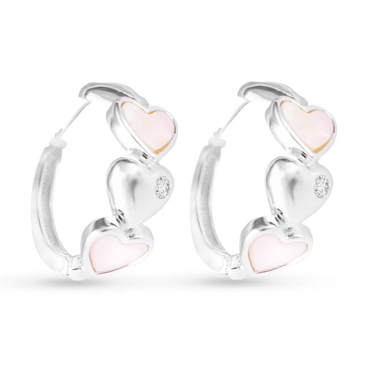 Mother of Pearl Four Heart Earrings -  Silver - AMANDA BLU AG