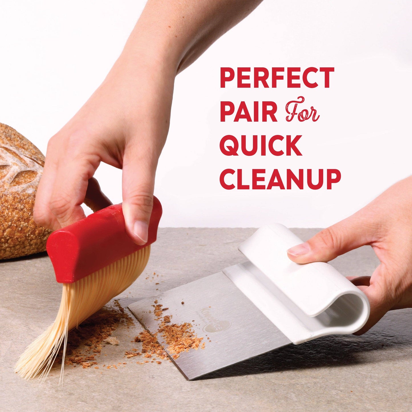 KneadAce Bench Scraper and Baker's Brush: Gray / Turquoise