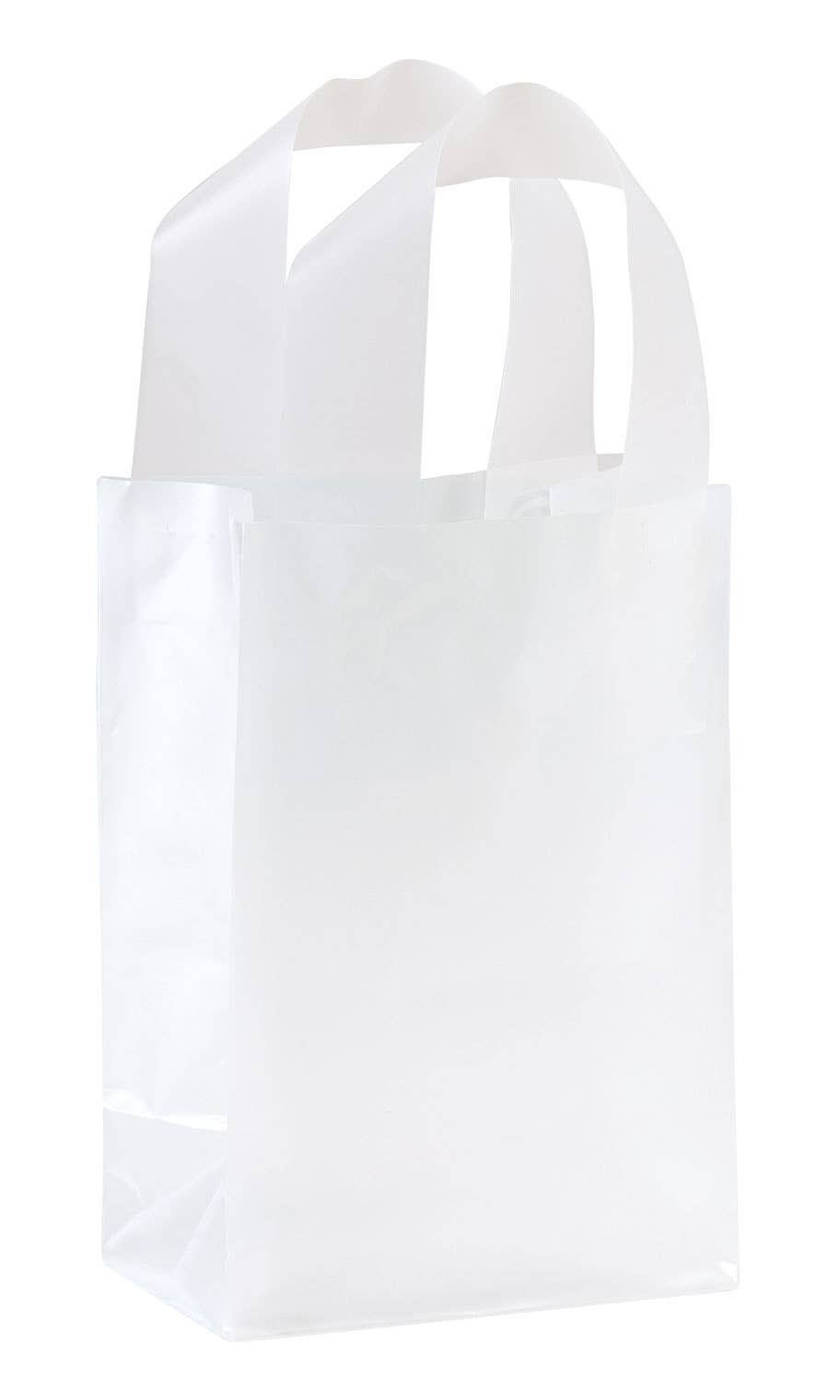 Frosted Retail Shopping Bags: Clear - Handles / Case of 250 / Large
