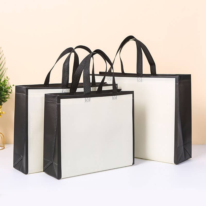 50pcs, 3 size light beige w/ black border non-woven gift bag: Small