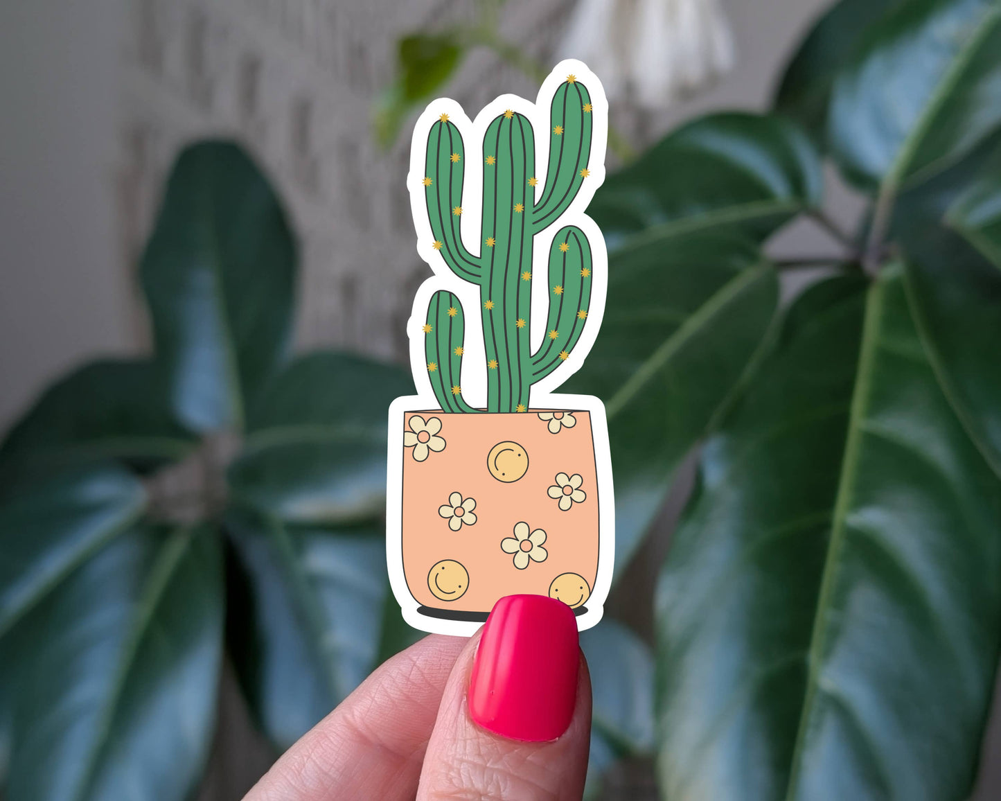 Indoor potted cactus plant vinyl sticker for plant lover: Loose