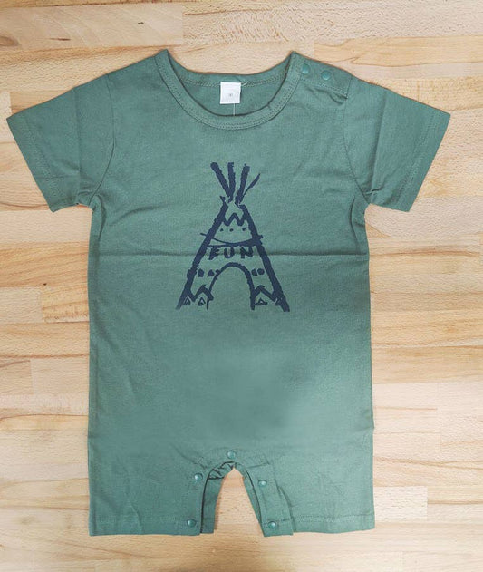 Green Volcano Fun Cotton Baby Romper: 6-12 Months