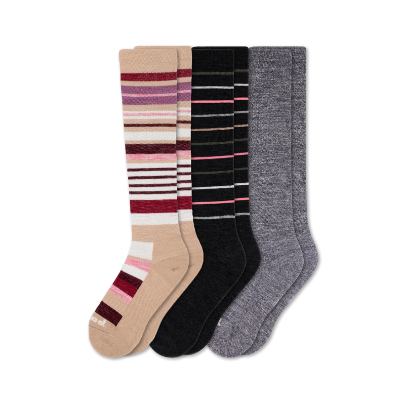 Women's Compression Socks: SOLID/Black & POLKA/Gray/Charcoal & THIN STRIPE/Black / Small / Medium (US: 5 - 8)