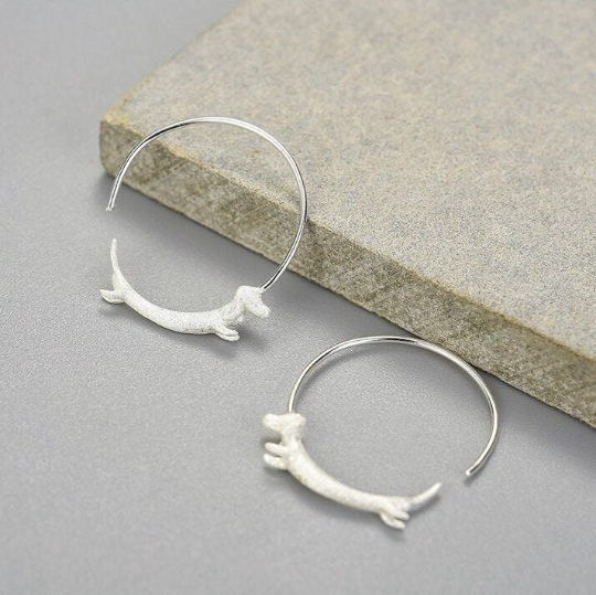 Cute Gold Dachshund Dog Hoop Earrings in 925 Sterling Silver: Gold