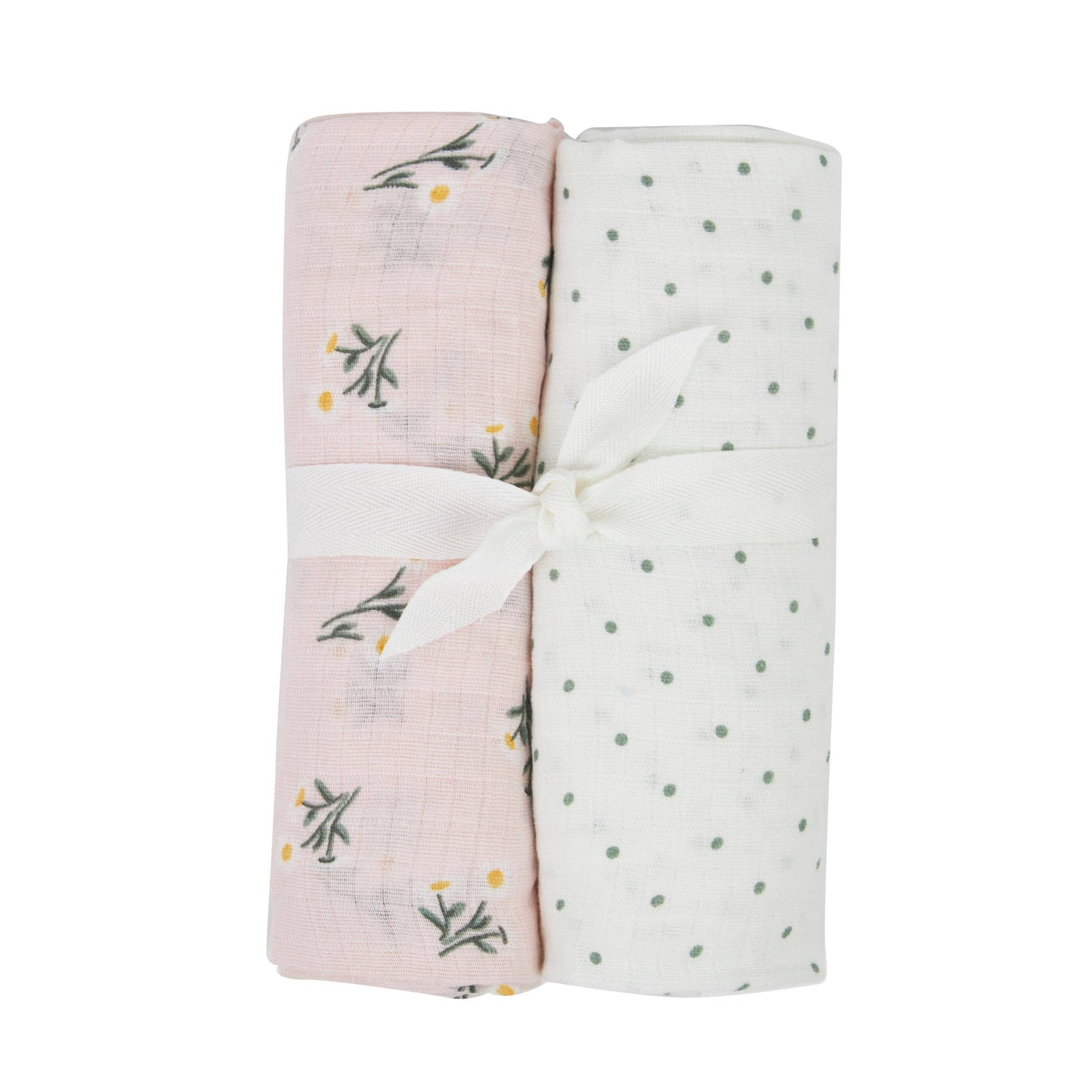Chickpea Love Swaddle Baby Blanket 100% Muslin Cotton Baby Girl Gift Pack: Floral & Polkadot / 36x40