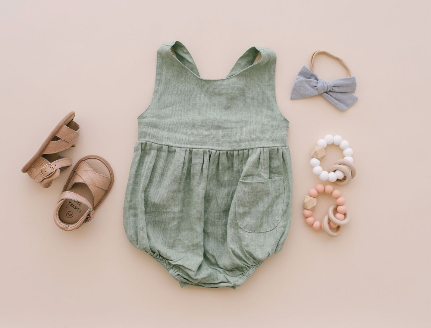 Sage Pocket Romper: 6-12m