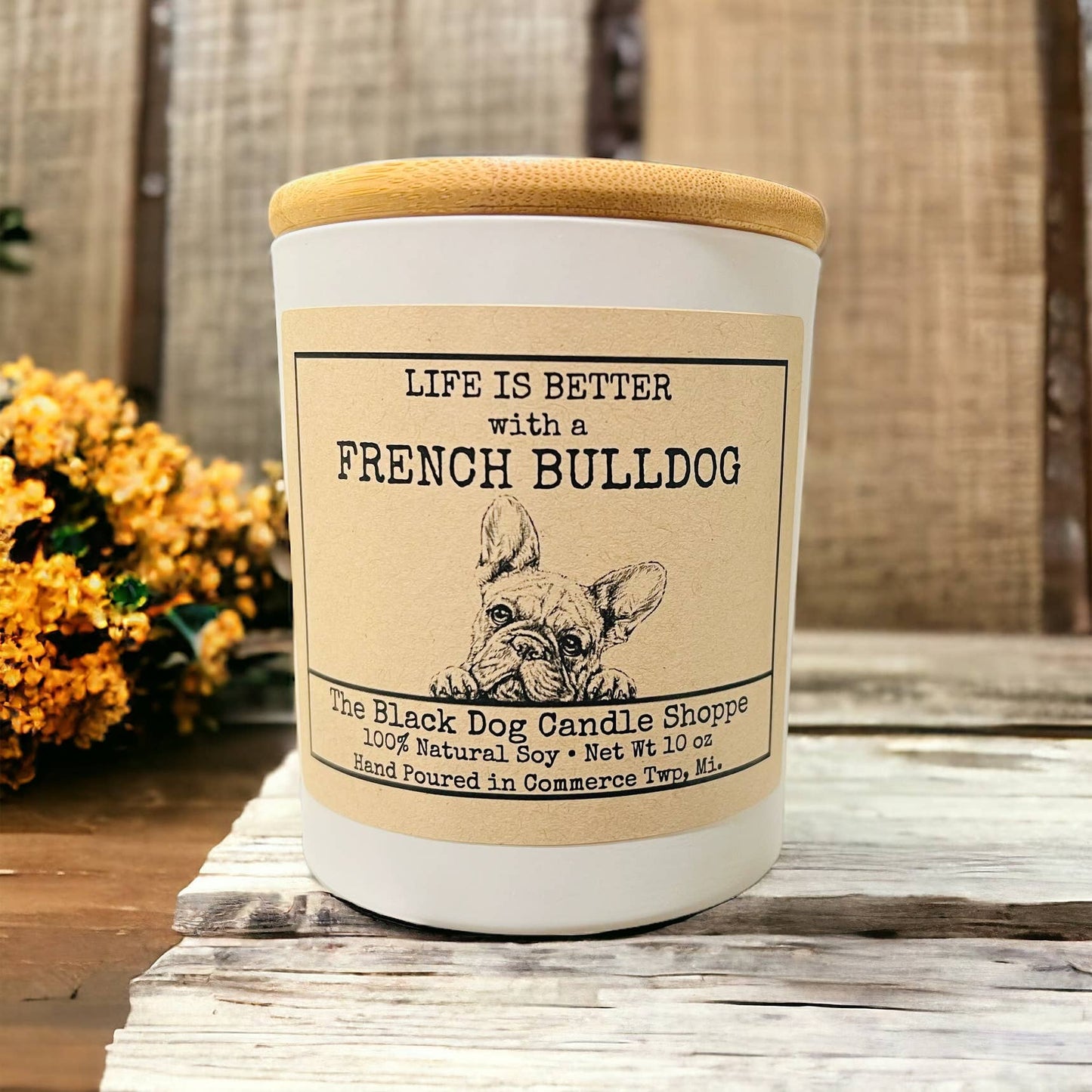 French Bulldog Candle: Black / Mahogany Teakwood