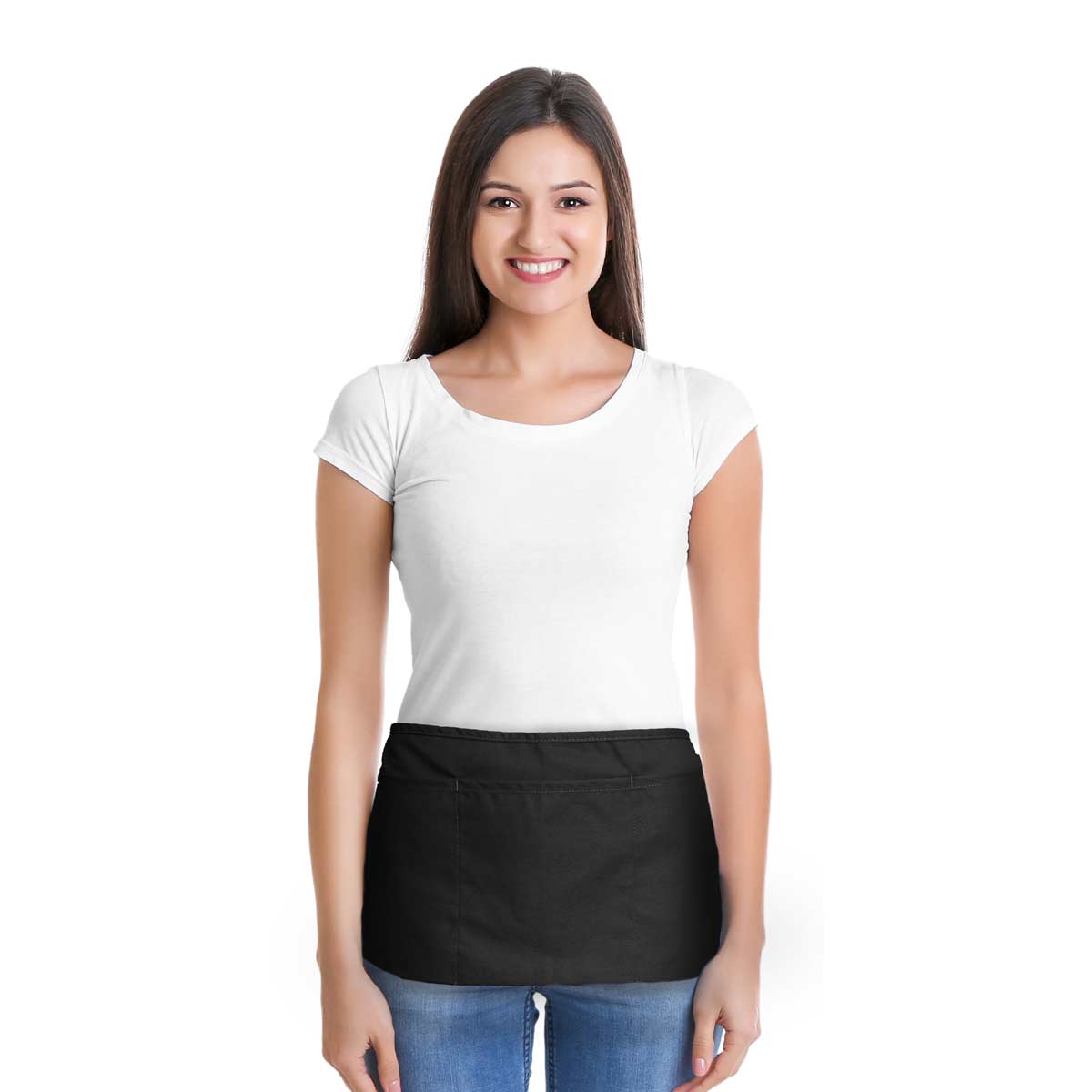 DALIX Waist Aprons Kitchen Bib Poly Cotton 3 Pockets: Black