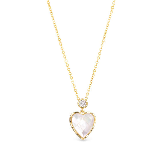 CZ Mother of Pearl Mosaic Heart Necklace- Gold - AMANDA BLU