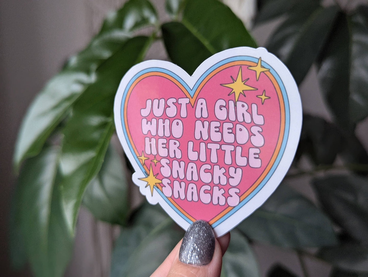 Just a girl who needs her little snacky snacks vinyl sticker: Loose