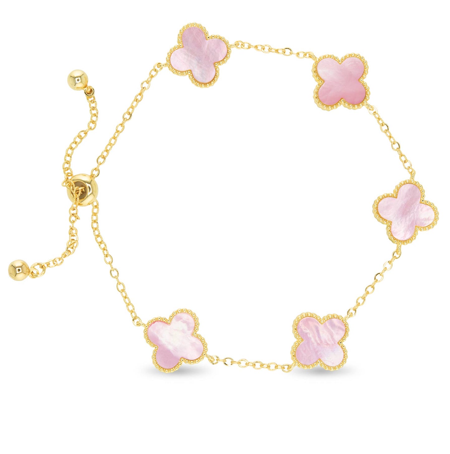 Gold Mother Of Pearl Clover Bracelet: White