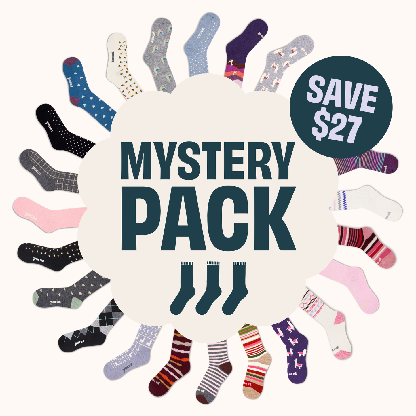 Women's Crew Pacas Socks: Charcoal & TRIBAL/Ivory & RUGBY STRIPE/Lightest Purple / Small / Medium (US: 5 - 8)