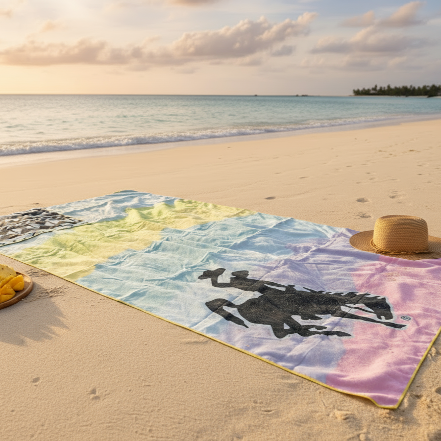 Wyoming Pool Towel | Suede Microfiber Beach Towel: Quick-Dry, Sand-Free, Absorbent, Lightweight: Wyoming Cowboy
