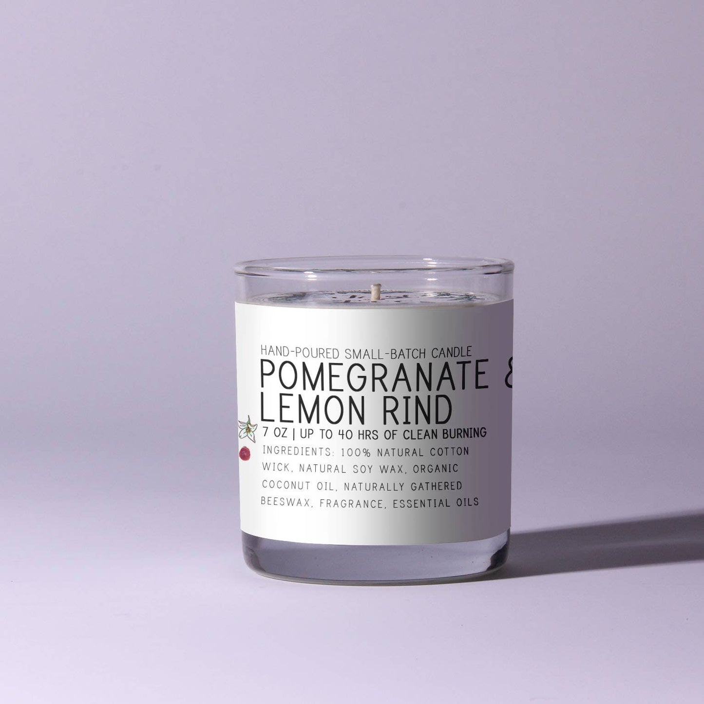 Pomegranate & Lemon Rind - Just Bee Candles: 7 oz (up to 40 hrs of clean burning)