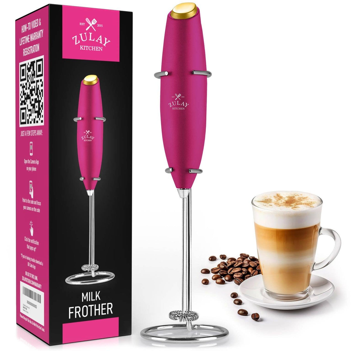 Powerful Handheld Milk Frother - With Stand: Black