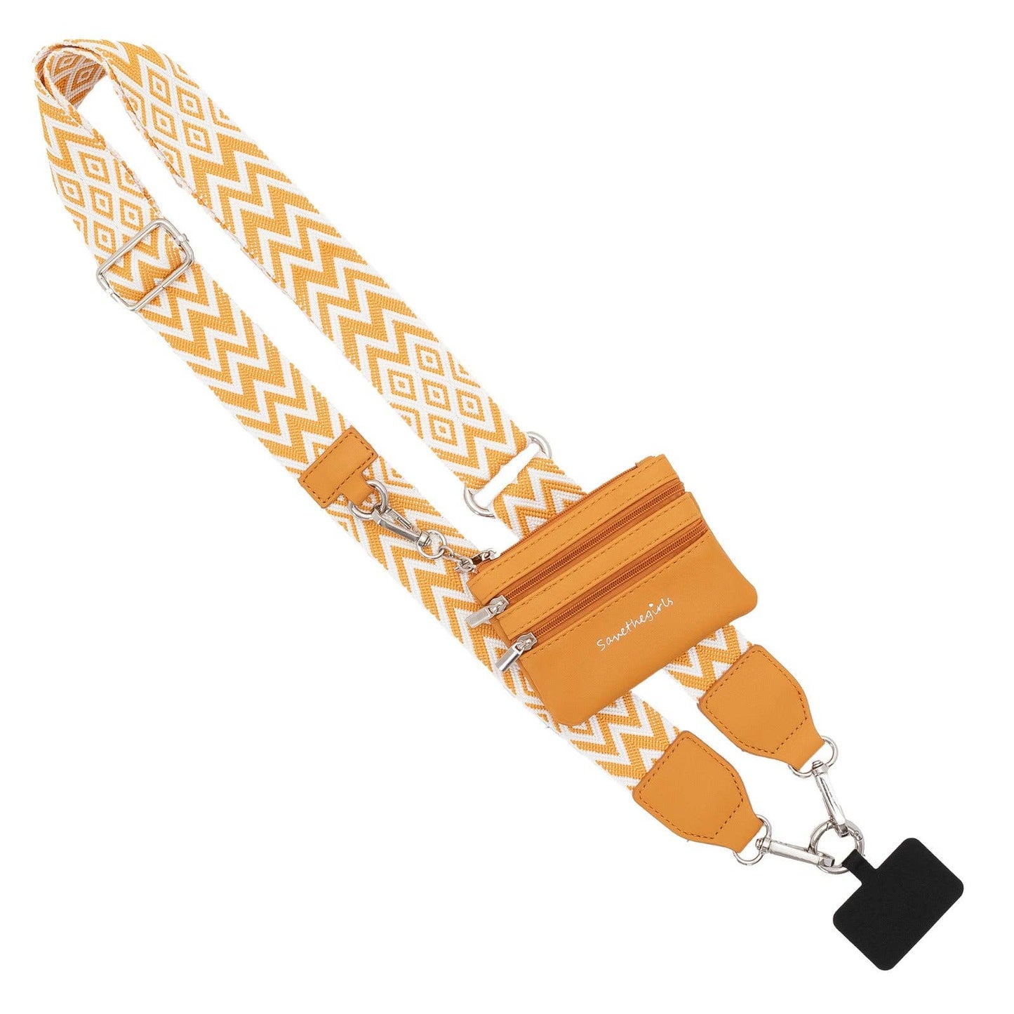 Clip & Go Crossbody Phone Lanyard - Chevron Collection: Brown/Black - Black Pouch