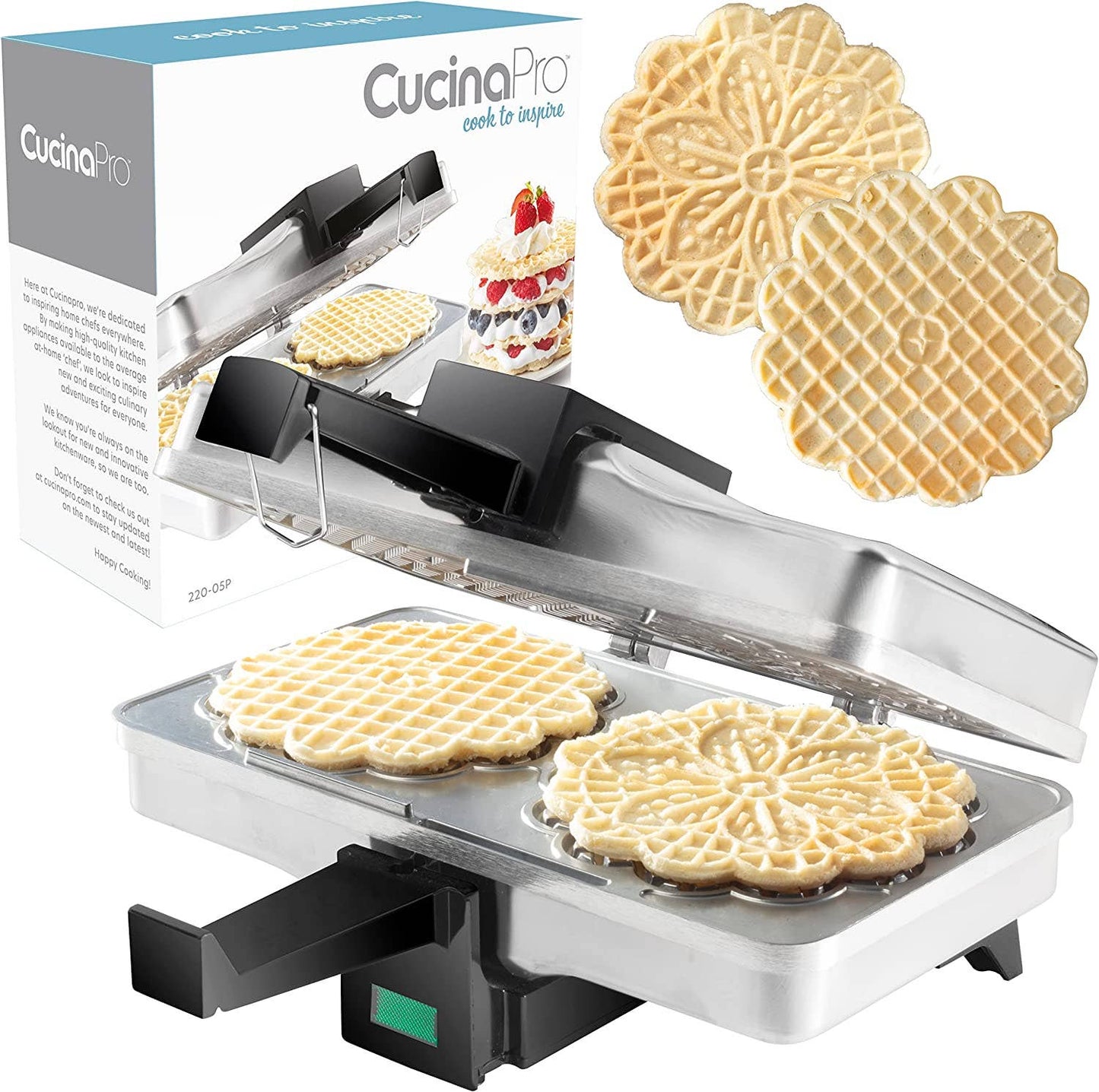Electric Polished Pizzelle Baker - Makes Two 5" Cookies