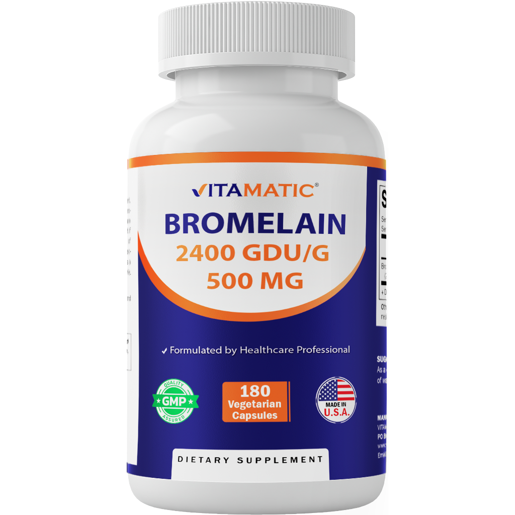 Vitamatic Bromelain 500mg | 2400 GDU/g | 180 Capsules
