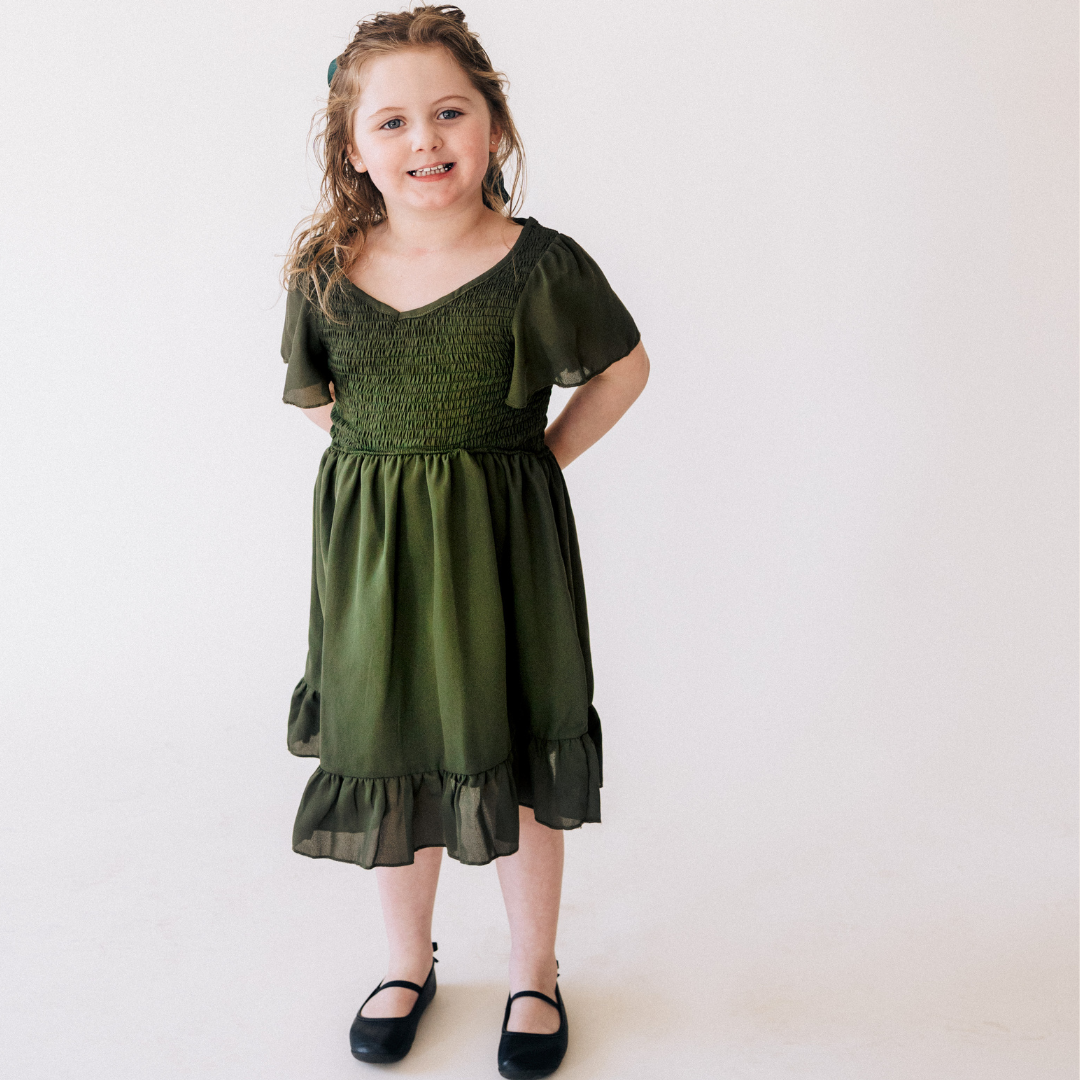 Dark Green Chiffon Dress - Child: 6-7Y