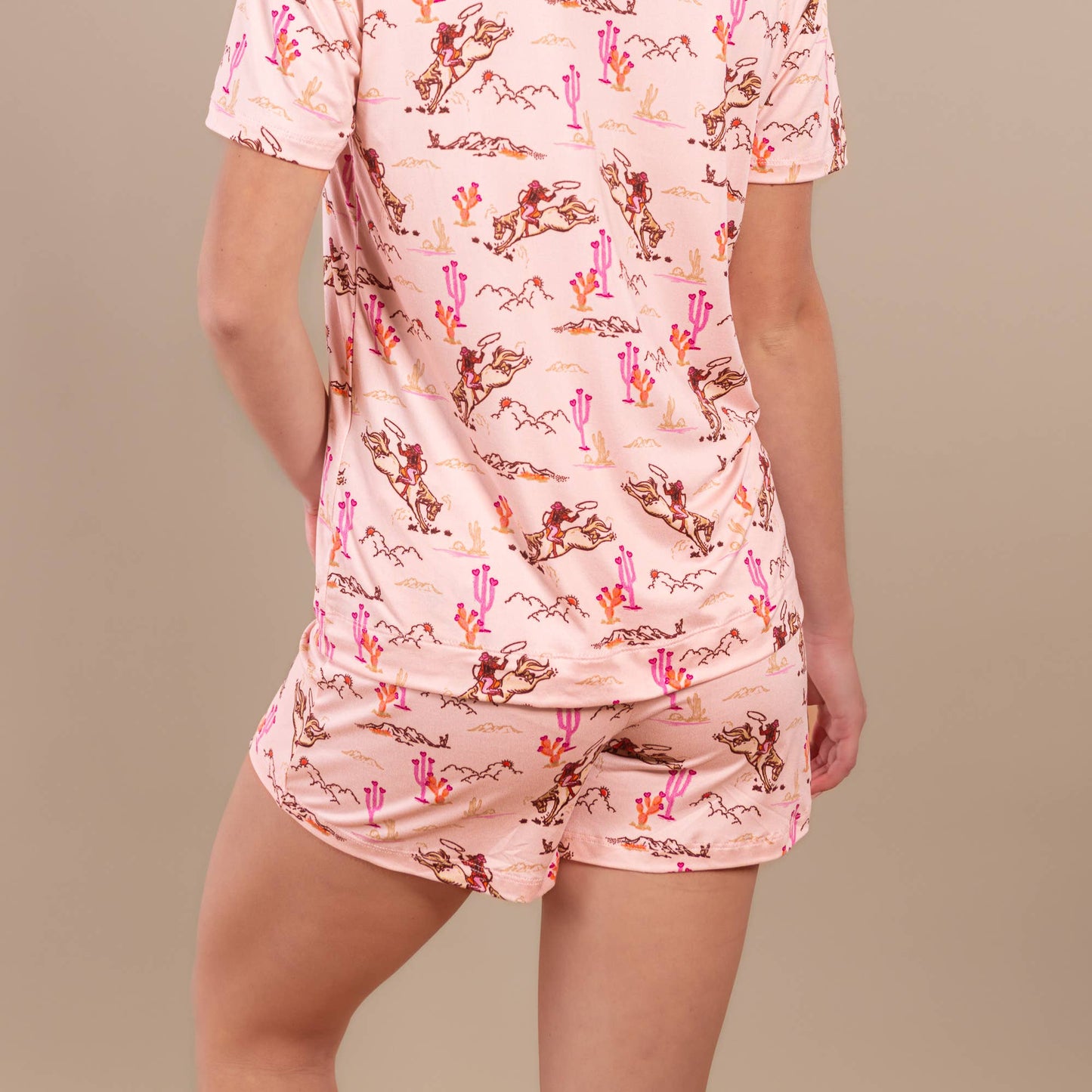 Vintage Cowgirl Pajama Shorts | Retro Pink Western PJ Bottom: L