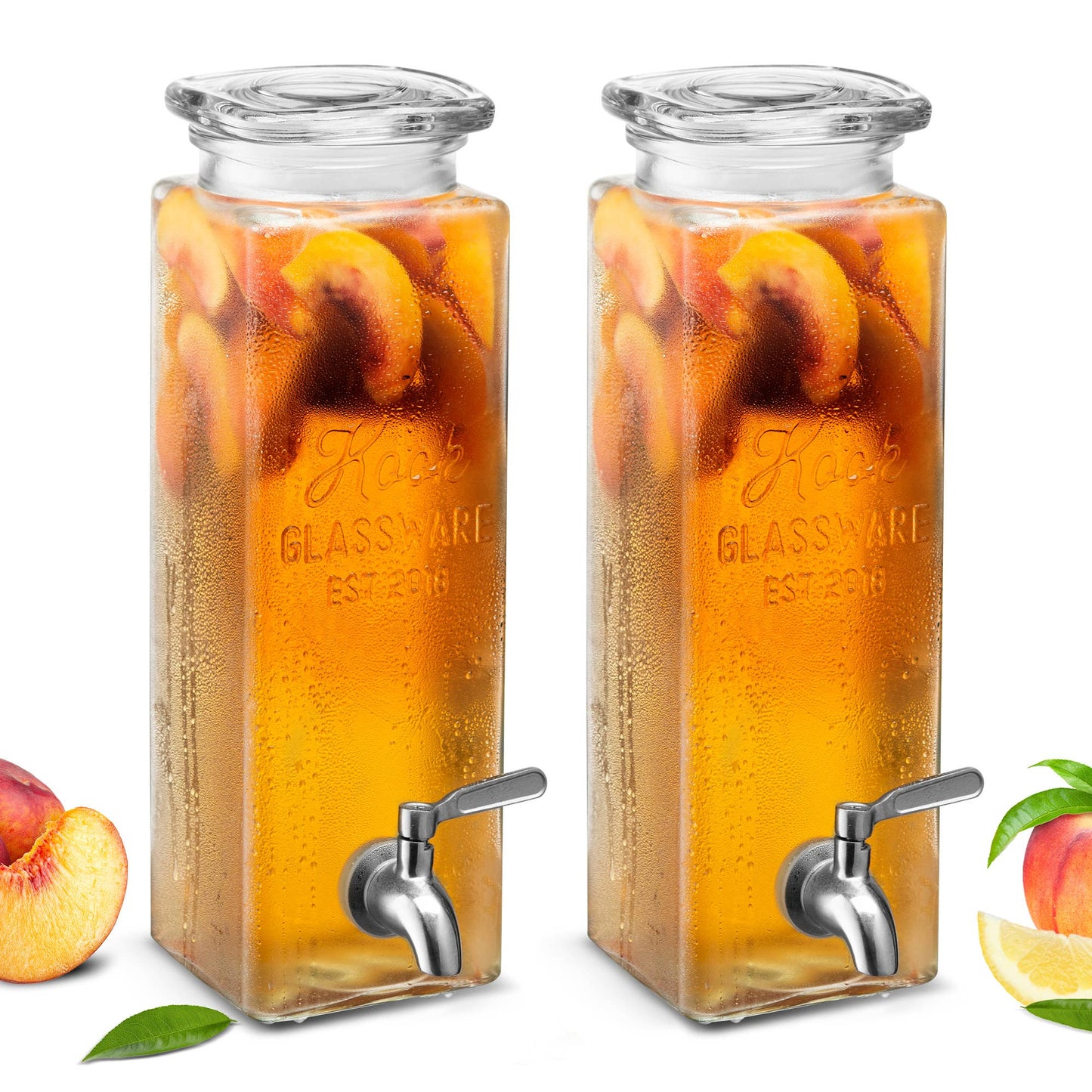 Kook Tall Glass Beverage Dispenser, Square, 80 oz: Clear