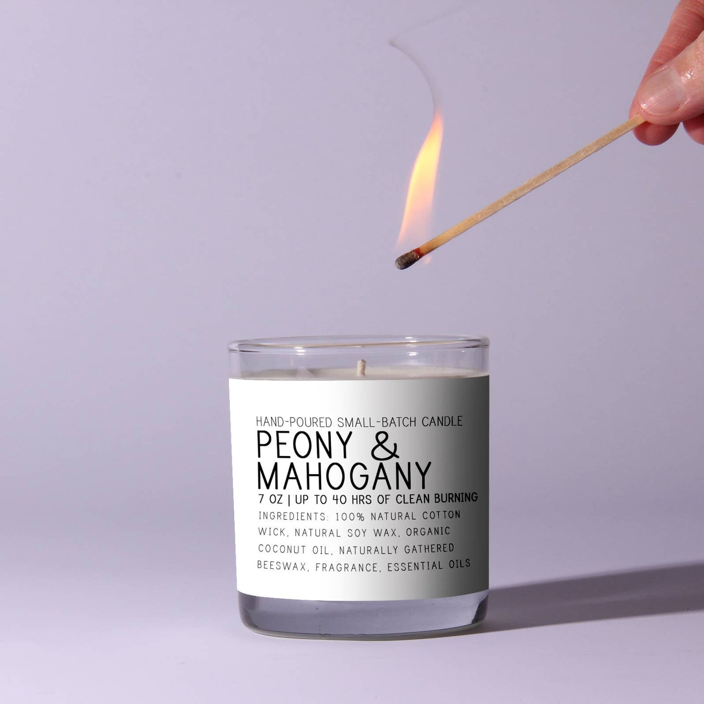 Peony & Mahogany - Just Bee Candle: 7 oz (up to 40 hrs of clean burning)