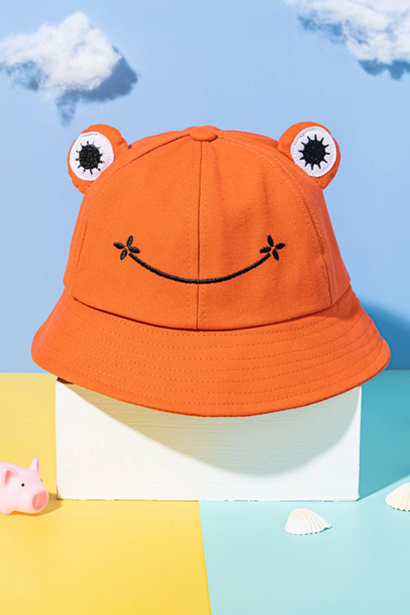 CARTOON FROG DESIGN BUCKET HAT_CWAH0469: BLACK / (OS) 1