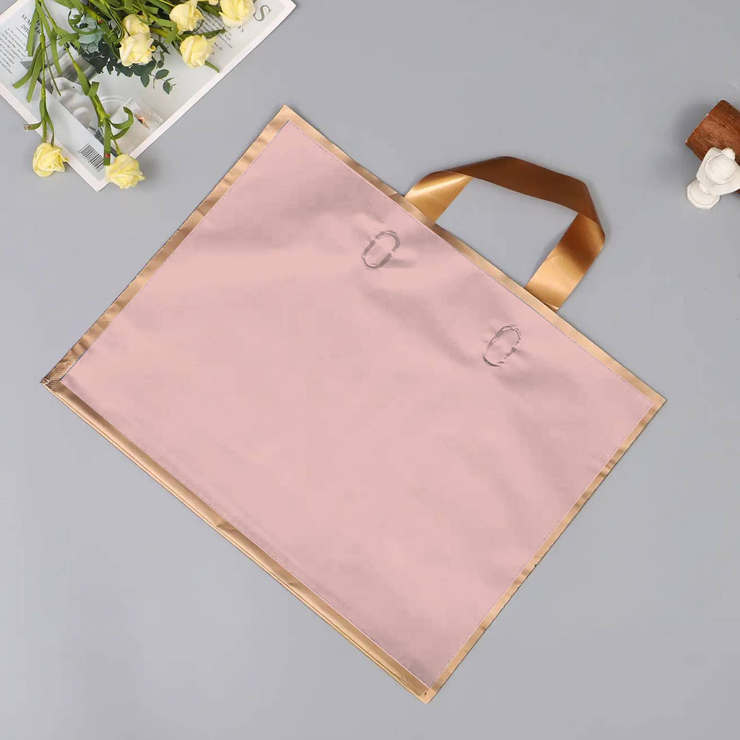 50pcs, 5 colors 12x3x10" Frosted Gold Border EVA Gift Bag : Frosted