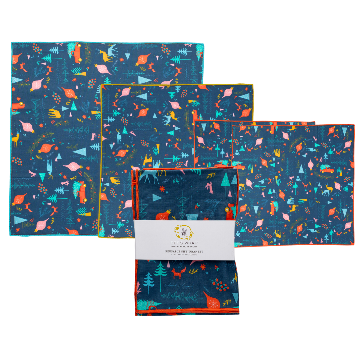 Reusable Fabric Gift Wrap, Winter Wonderland, Organic Cotton