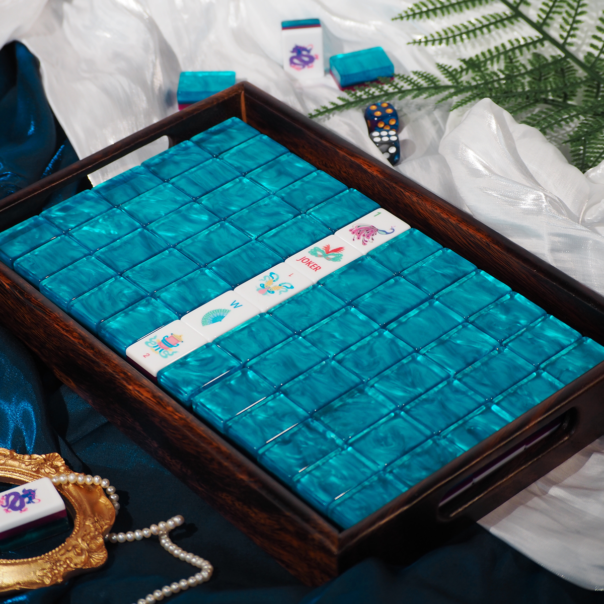 Jade Bloom Mahjong Set - Sapphire Blue 09-02