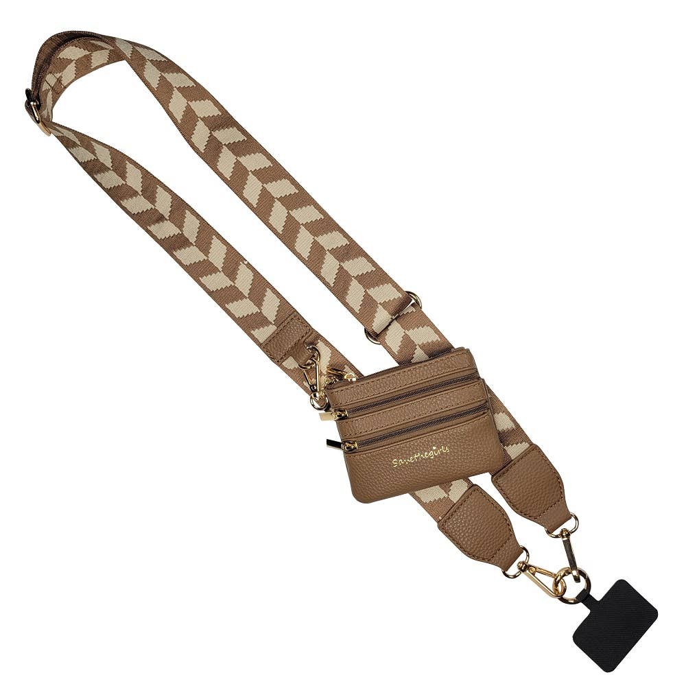 Clip & Go Crossbody Strap w/Zippered Pouch: Green/Purple Pattern