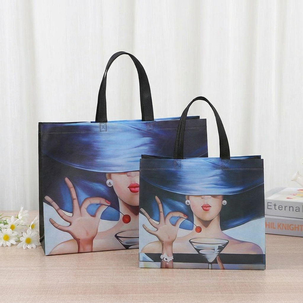 50pcs, 3 Sizes Cherry Hat Pearl Lady Non-woven Gift Bag: Small