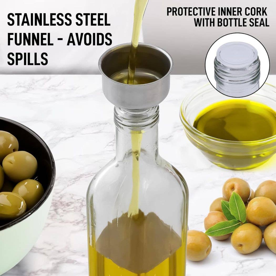 Olive Oil Dispenser Bottle16.9 oz with Accessories: Glass Dark Green
