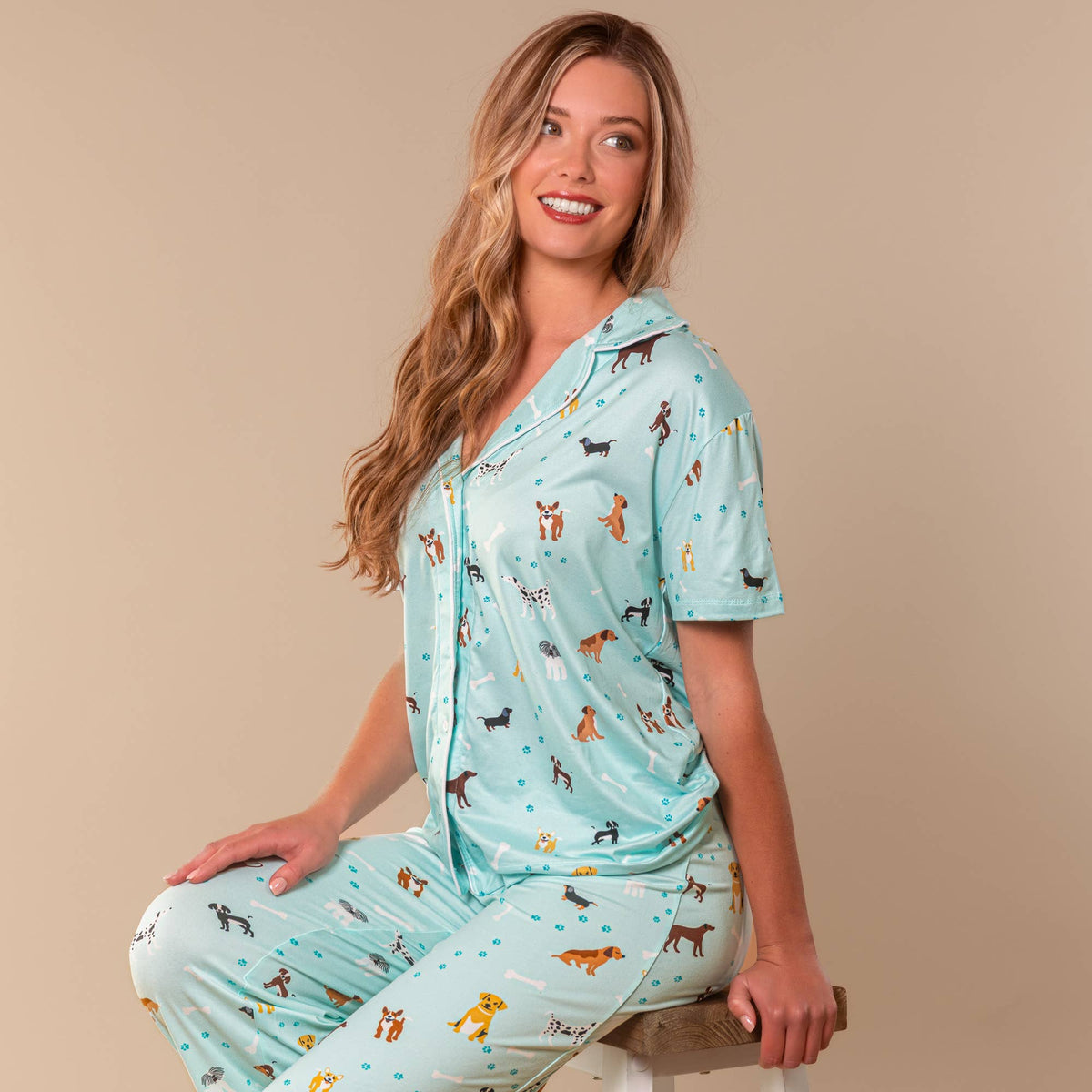 Bark At The Park Pajama Top | Blue Puppy Dog PJs: L