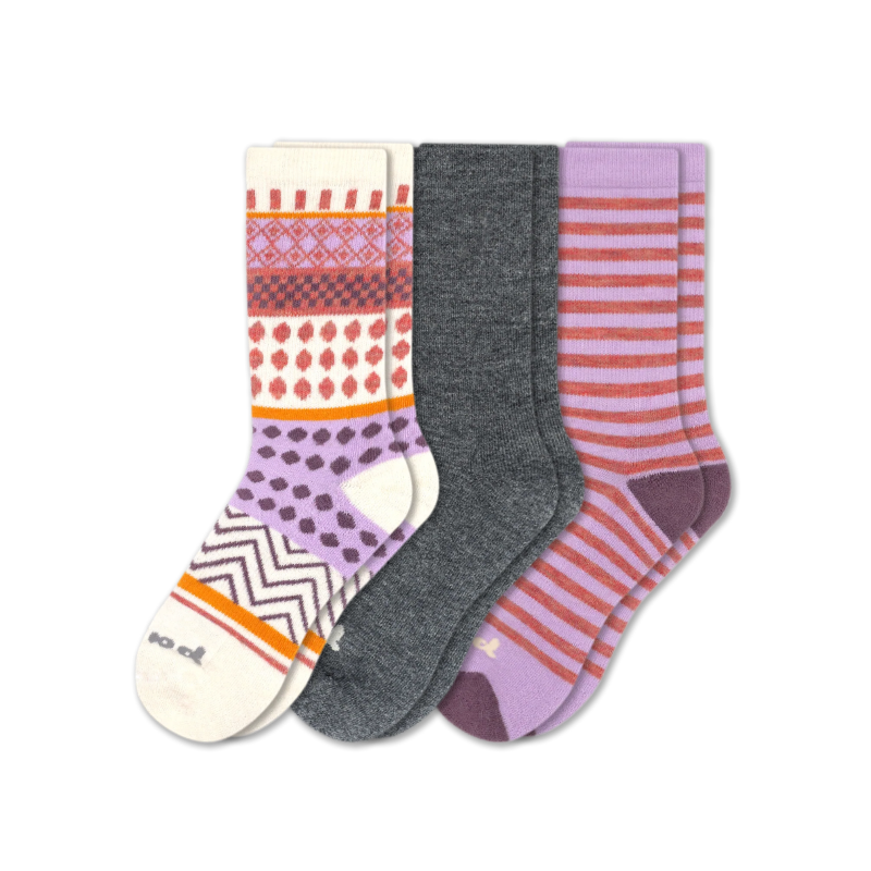 Women's Crew Pacas Socks: ALPACA DOTS & Flower/Olive & AO MICRO Alpaca/Denim / Medium / Large (US: 8.5 - 11.5+)