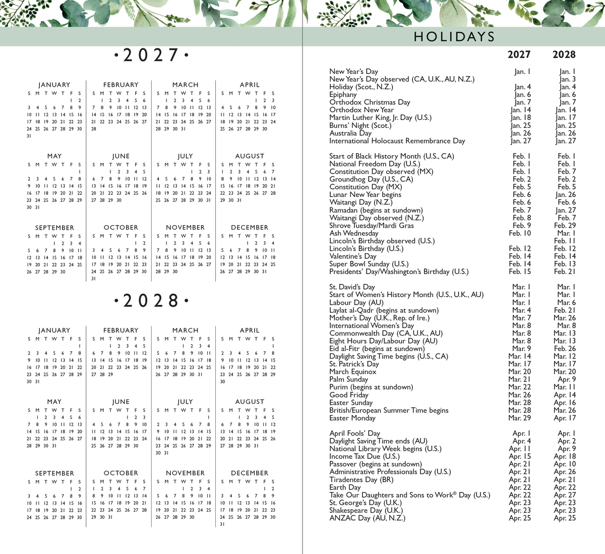 2027-28 Eucalyptus 2-Year Pocket Planner