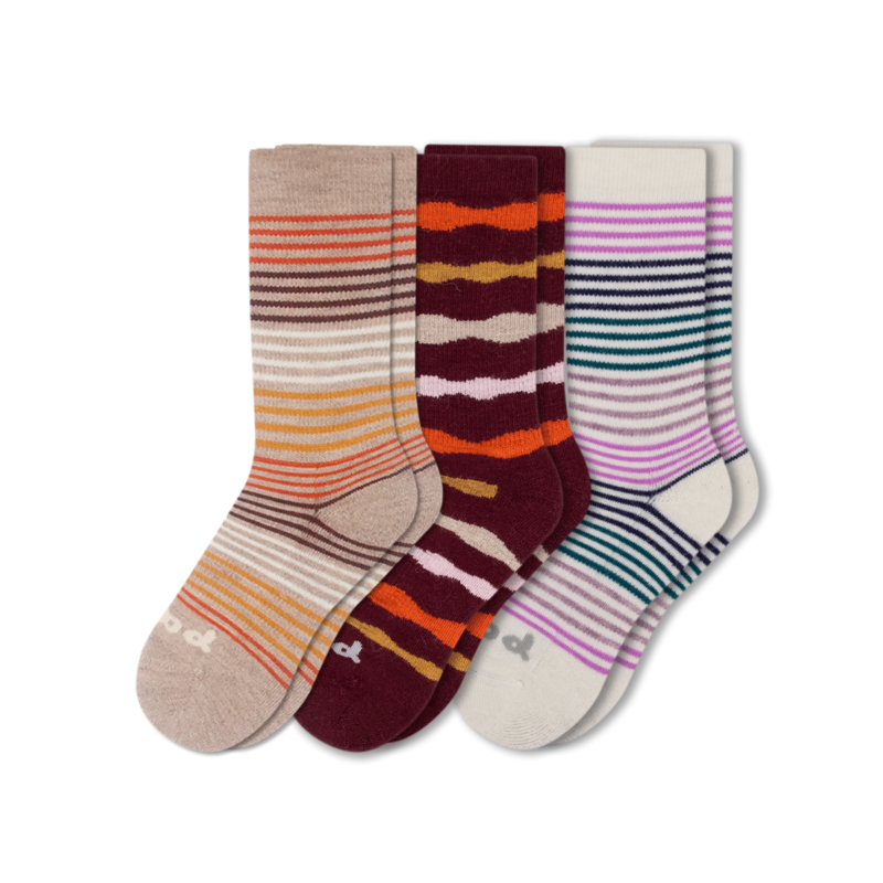 Women's Crew Pacas Socks: Charcoal & TRIBAL/Ivory & RUGBY STRIPE/Lightest Purple / Small / Medium (US: 5 - 8)