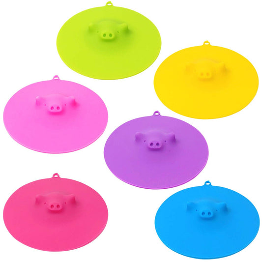 Wrapables Silicone Cup Lids, Large Anti-Dust Leak-Proof Coffee Mug Covers for Hot and Cold Drinks, Cute Piggies ~ Assorted Colors